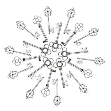 Mixed Set of 30 Large Skeleton Keys in Antique Silver - Set of 30 Keys (Silver Color)