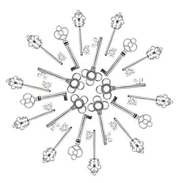 Mixed Set of 30 Large Skeleton Keys in Antique Silver - Set of 30 Keys (Silver Color)