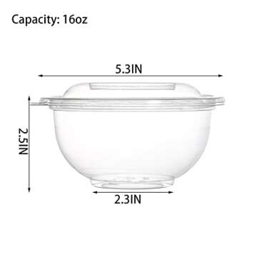 Cedilis 50 Pack 16oz Plastic Salad Bowls with Lids, Small Clear Disposable Containers for Salad Meal...