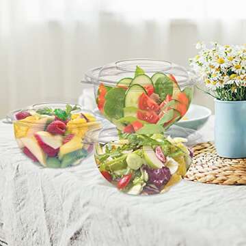 Cedilis 50 Pack 16oz Plastic Salad Bowls with Lids, Small Clear Disposable Containers for Salad Meal Prep, Perfect for Picnics or as a To-Go Serving Bowl