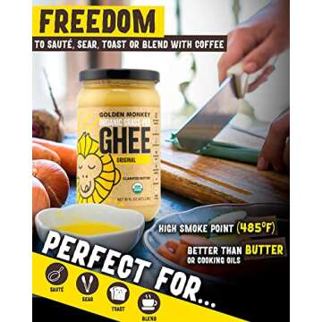 Organic Ghee Butter Grass Fed Clarified – 16 Oz Ghee Butter – Unsalted Butter Certified Organic Ghee Oil – Perfect for Paleo, Keto, Lactose & Gluten Free Diet