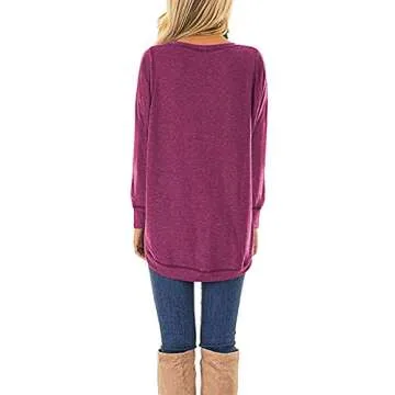 HIYIYEZI Fall Long Sleeve Plus Pullover Side Split Loose Casual Tunic Tops (Small,Mauve)