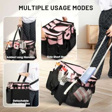 Large Cleaning Caddy for Cleaning Supplies Organizer, Rolling Cleaning Caddy Bags with Wheels for Ho...