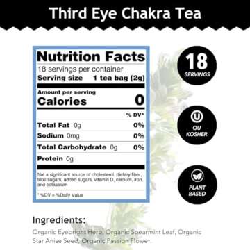 Buddha Teas - Third Eye Chakra Tea - Organic Herbal Tea - For Insight & Intuition - With Eyebright, Spearmint, Star Anise & Sapphire Essence - 100% Kosher & Non-GMO - 18 Tea Bags (Pack of 1)