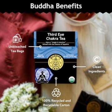 Buddha Teas - Third Eye Chakra Tea - Organic Herbal Tea - For Insight & Intuition - With Eyebright, Spearmint, Star Anise & Sapphire Essence - 100% Kosher & Non-GMO - 18 Tea Bags (Pack of 1)