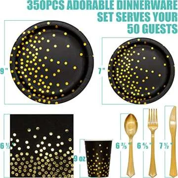 Elegant 350PCS Black and Gold Party Supplies Set - Disposable Dinnerware for Every Occasion