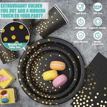 Black and Gold Party Supplies, 350PCS Disposable Dinnerware Set