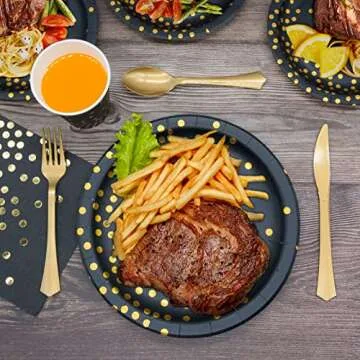 Black and Gold Party Supplies, 350PCS Disposable Dinnerware Set