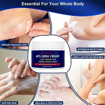 BeaGirl Urea Cream 40 Percent for Feet,Foot Cream & Hand Cream Maximum Strength with 2% Salicylic Acid,Hyaluronic Acid, for Dry Cracked Heels Feet Knees Elbows Hands-5.29 Fl.oz