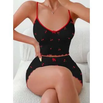 Hilinker Women's Cherry Pajama Set - Cute Sleepwear for Summer