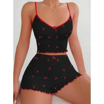 Hilinker Women's Cherry Pajama Set - Cute Sleepwear for Summer
