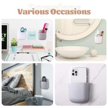 Hoemwarm 12 Pcs Remote Holder Wall Mounted, Self-Adhesive Phone Pen Holder for Wall Beside Table Bed Storage Box Organizer Wall Pocket for Home Office School Supply Storage Camper Accessories