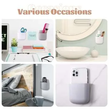 Hoemwarm 12 Pcs Remote Holder Wall Mounted, Self-Adhesive Phone Pen Holder for Wall Beside Table Bed Storage Box Organizer Wall Pocket for Home Office School Supply Storage Camper Accessories