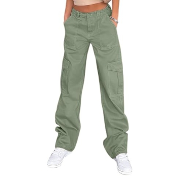 Lepunuo Cargo Pants for Women High Waisted Travel Tactical Streetwear Casual Pants Green