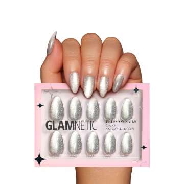 Glamnetic Oslo Press On Nails - Short Almond Silver Shimmer Durability