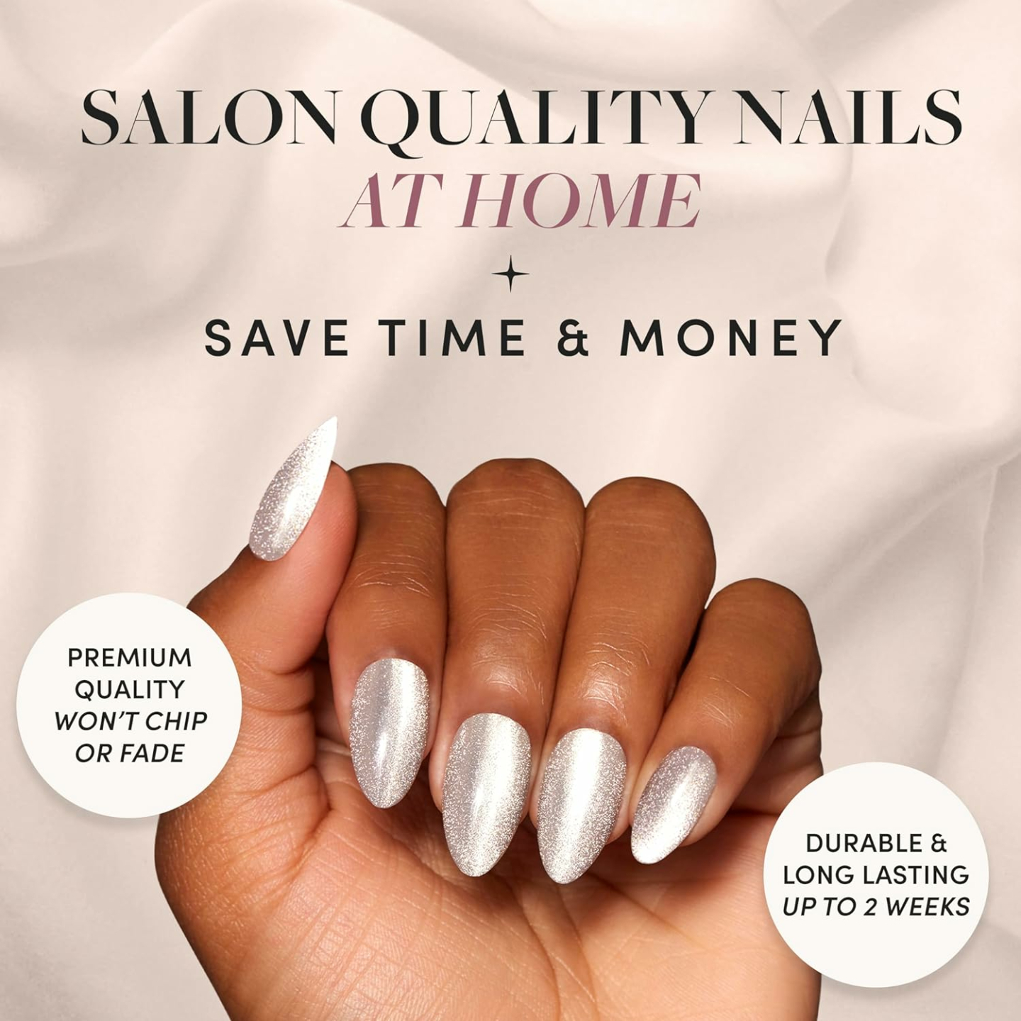 Glamnetic Oslo Short Almond Silver Shimmer Nails