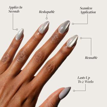 Glamnetic Oslo Short Almond Silver Shimmer Nails