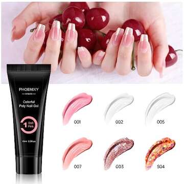 Phoenixy Poly Nail Gel Kit, 6 Colors Gel Nail Kit with 36W LED U V Nail Lamp Slip Solution Manicure ...