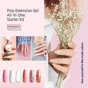Phoenixy Poly Nail Gel Kit, 6 Colors Gel Nail Kit with 36W LED U V Nail Lamp Slip Solution Manicure Tools Nude Pink Red Orange Glitter White Nail Extension Kit Starter Kit Gifts for Women