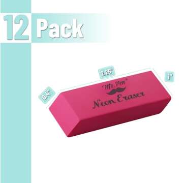 Mr. Pen Pencil Eraser 12 Pack - Vibrant Neon Colors for Kids and Artists