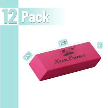 Mr. Pen Pencil Eraser 12 Pack - Vibrant Neon Colors for Kids and Artists