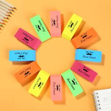 Mr. Pen Neon Erasers - 12 Pack of Colorful Precision Tools