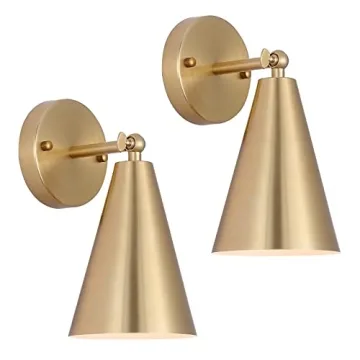 MWZ Gold Sconces Set of 2, Modern Brass Wall Sconces Lighting Fixtures with Metal Shade, Indoor Deco...