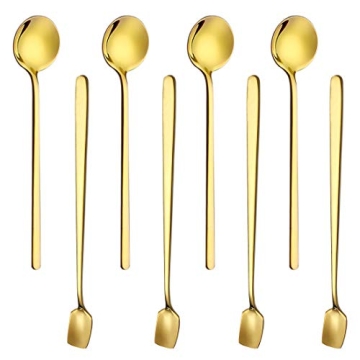ACKLLR 8 Pack Gold Plated Stainless Steel Espresso Spoons and Long Handle Stirring Spoon, Mini Teasp...