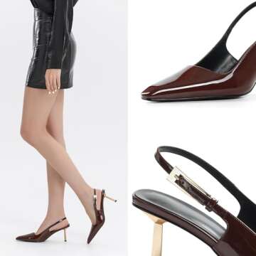 iiimmu Slingback Heels for Women Square Toe 3.5 in High Heels Burgundy Pumps for Women Closed Toe Dress Shoes, Size 10