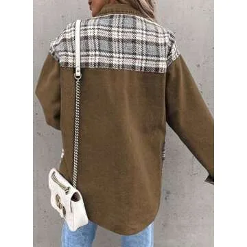 SHEWIN Denim Jacket for Women Long Sleeve Button Down Oversized jean Jacket Women Denim Shirt Spring Outfits 2025 Women's Clothing Brown Medium