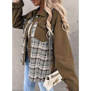 SHEWIN Denim Jacket for Women Long Sleeve Button Down Oversized jean Jacket Women Denim Shirt Spring Outfits 2025 Women's Clothing Brown Medium