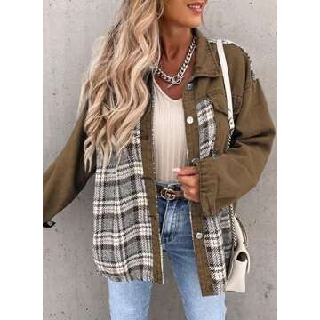 SHEWIN Denim Jacket for Women Long Sleeve Button Down Oversized jean Jacket Women Denim Shirt Spring Outfits 2025 Women's Clothing Brown Medium