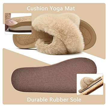 ONCAI Womens House Slippers, Plantar Fasciitis Arch Support Fluffy Faux Fur Criss Cross Indoor Outdoor Shoes with Orthotic Yoga Mat