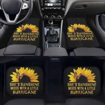 NETILGEN Sunflower Floor Mats for Cars, She's Sunshine Automotive Heavy Duty Floor Mats, Anti-Slip Rubber Floor Mats, Set of 4 Car Floor Carpets Full Set, Universal Floor Mats for Auto