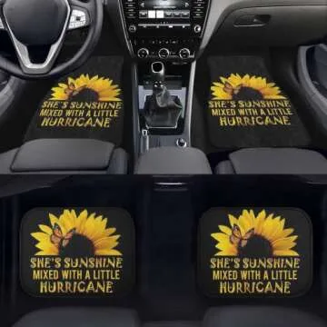 NETILGEN Sunflower Floor Mats for Cars, She's Sunshine Automotive Heavy Duty Floor Mats, Anti-Slip Rubber Floor Mats, Set of 4 Car Floor Carpets Full Set, Universal Floor Mats for Auto
