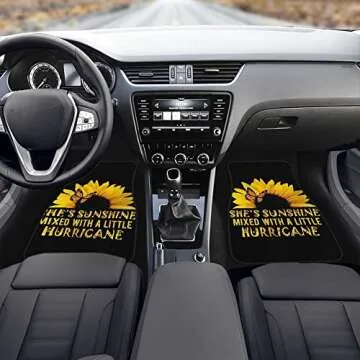 NETILGEN Sunflower Floor Mats for Cars, She's Sunshine Automotive Heavy Duty Floor Mats, Anti-Slip Rubber Floor Mats, Set of 4 Car Floor Carpets Full Set, Universal Floor Mats for Auto