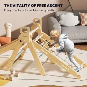 BlueWood 2025 8 in 1 Pikler Triangle Climbing Set Toddler Toys Indoor Baby Jungle Gym Climber Playground for Kids - Mauve Pink