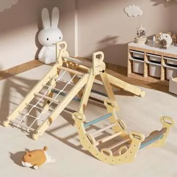 BlueWood 2025 8 in 1 Pikler Triangle Climbing Set Toddler Toys Indoor Baby Jungle Gym Climber Playground for Kids - Mauve Pink