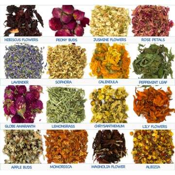 16 Bags Dried Flowers for Soap Making, Dried Flowers for Candle Making, Soap Flowers and Dried Herbs for Candle Oil, Bath Bombs. Essential Fragrant – The Best Variety of Grade A Flowers