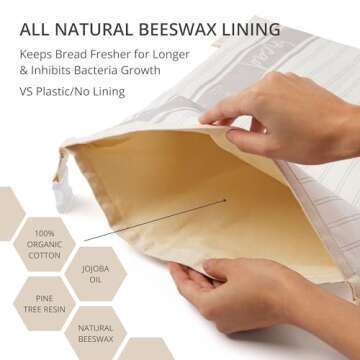 Reusable Bread Bags for Homemade Bread (2 Pack) - Cotton Beeswax Bags for Bread, Sourdough Bread Bag...
