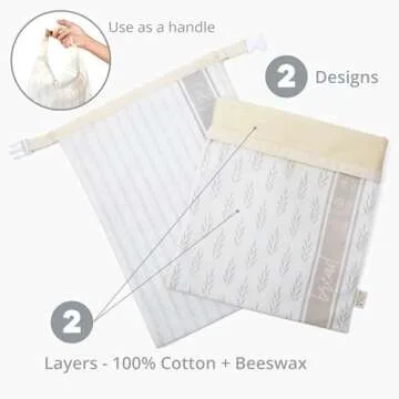 Reusable Bread Bags for Homemade Bread (2 Pack) - Cotton Beeswax Bags for Bread, Sourdough Bread Bags, XL Beeswax Bread Bag, Beeswax Bread Bags for Homemade Bread Sourdough Storage Bag, Sourdough Bag