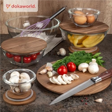 dokaworld Glass Mixing Bowls - Durable and Stackable Food Storage