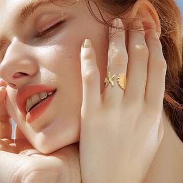 Jean Beau Gold Starfish Shell Rings - Trendy Seashell Jewelry for Women, Adjustable Fashion Gift