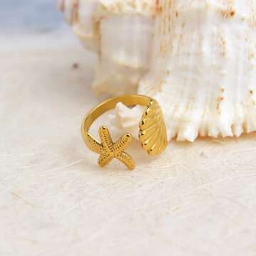 Jean Beau Gold Starfish Shell Rings for Summer Jewelry
