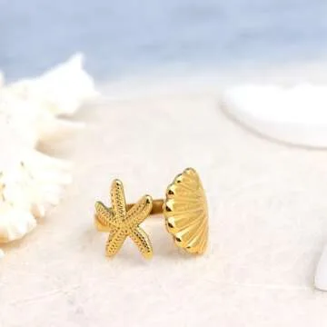 Jean Beau Gold Starfish Shell Rings for Summer Jewelry