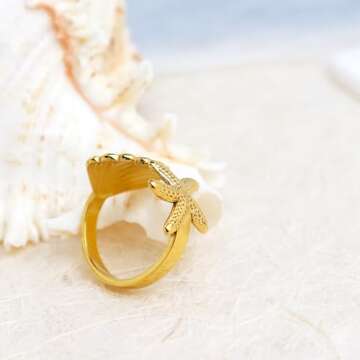 Jean Beau Gold Starfish Shell Rings for Summer Jewelry