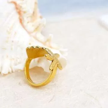 Jean Beau Gold Starfish Shell Rings for Summer Jewelry