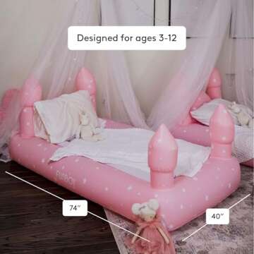 FUNBOY Kids Pink Castle Sleepover Travel Bed & Air Mattress. Perfect for Sleepovers. Includes Carryi...
