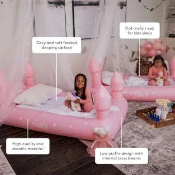 FUNBOY Kids Pink Castle Sleepover Travel Bed & Air Mattress. Perfect for Sleepovers. Includes Carrying Storage Bag, Twin