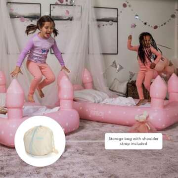 FUNBOY Kids Pink Castle Sleepover Travel Bed & Air Mattress. Perfect for Sleepovers. Includes Carrying Storage Bag, Twin
